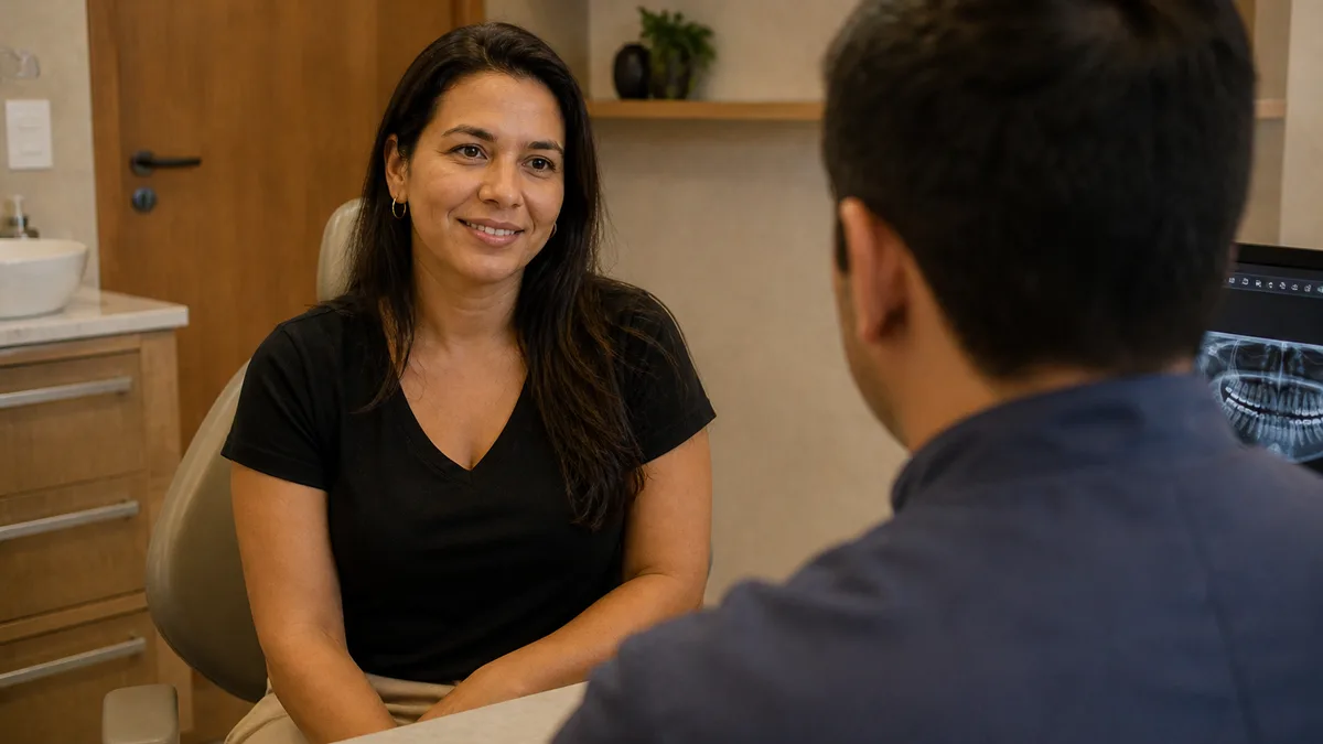 Dr. Franklin Araújo, CRO-MG 52709, em consulta de avaliação de implante dentário com paciente no consultório da Sobilis Odontologia, bairro Itapoã, Pampulha, Belo Horizonte